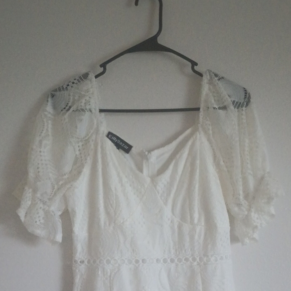 EillyBazar Short Sleeve White Lace Summer Dress Sz M. NWOT Bridal Shower Dress - Picture 3 of 7
